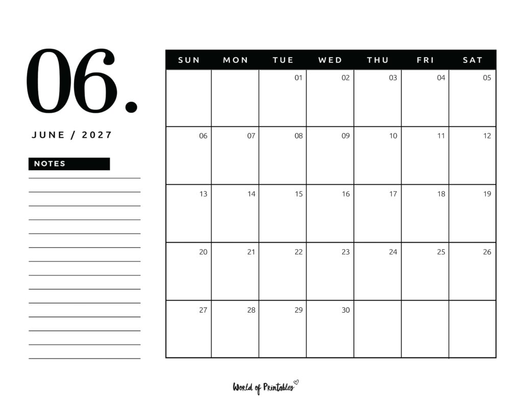 Printable June 2027 Calendar Design 105