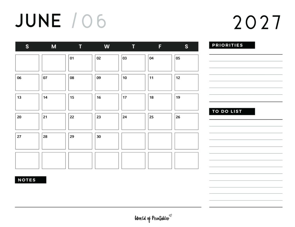 Printable June 2027 Calendar Design 107