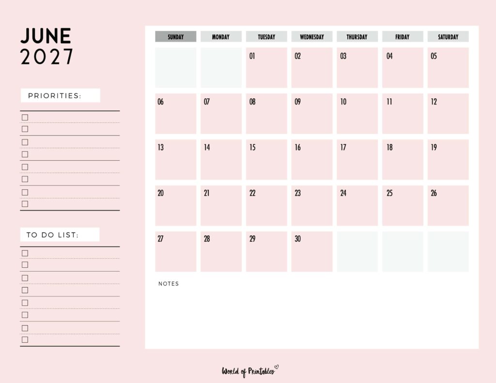 Printable June 2027 Calendar Design 111