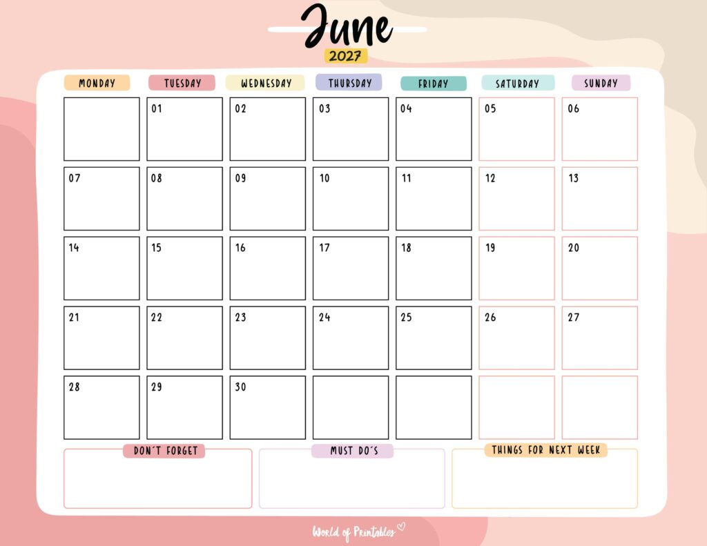 Printable June 2027 Calendar Design 115