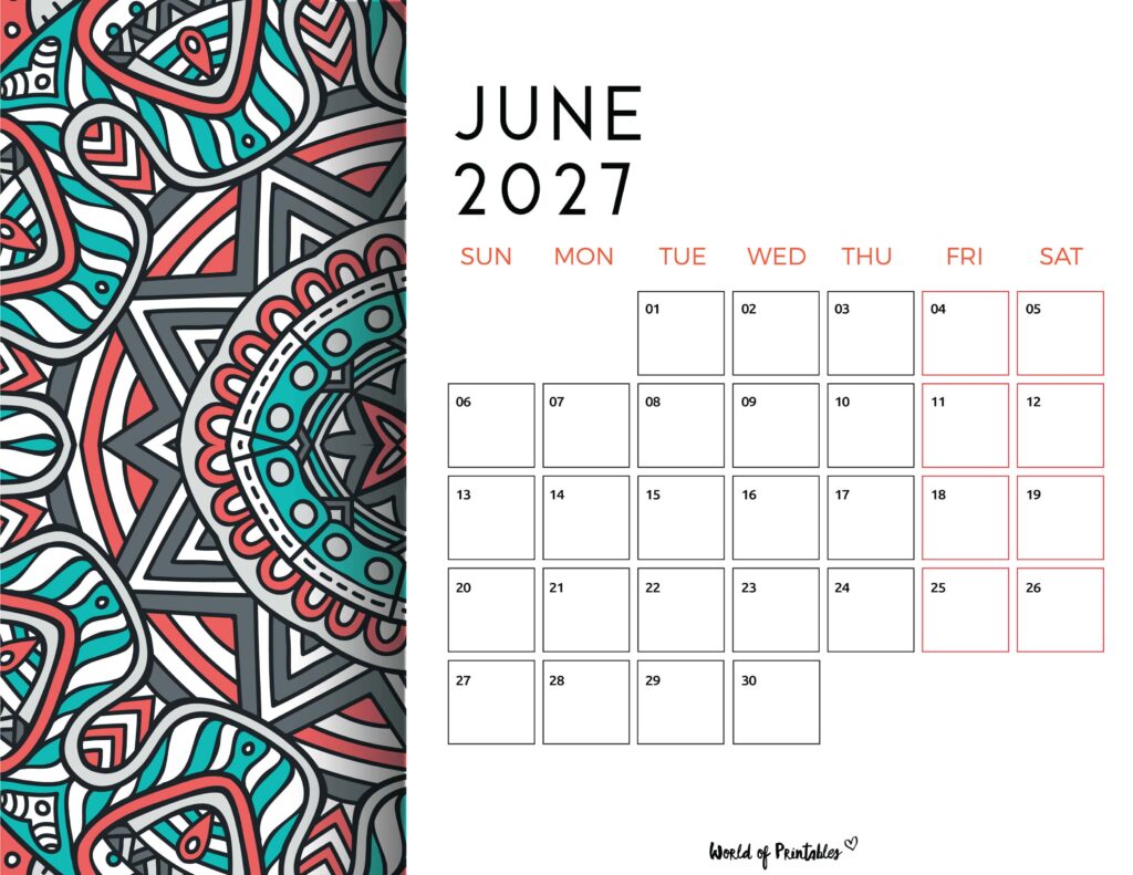 Printable June 2027 Calendar Design 116