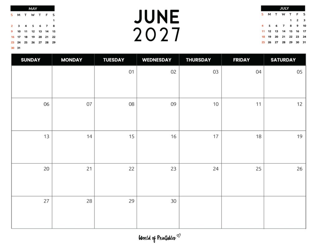Printable June 2027 Calendar Design 120