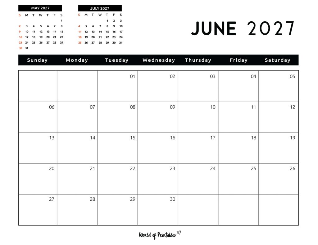 Printable June 2027 Calendar Design 122