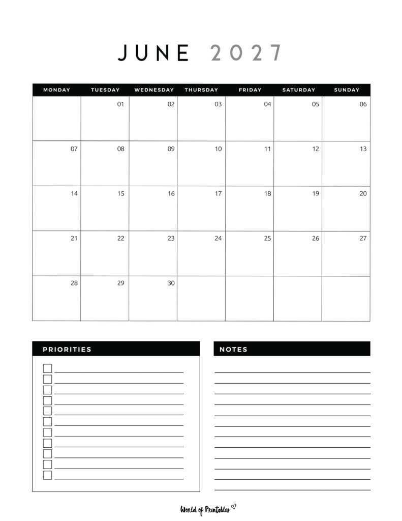 Printable June 2027 Calendar Design 123