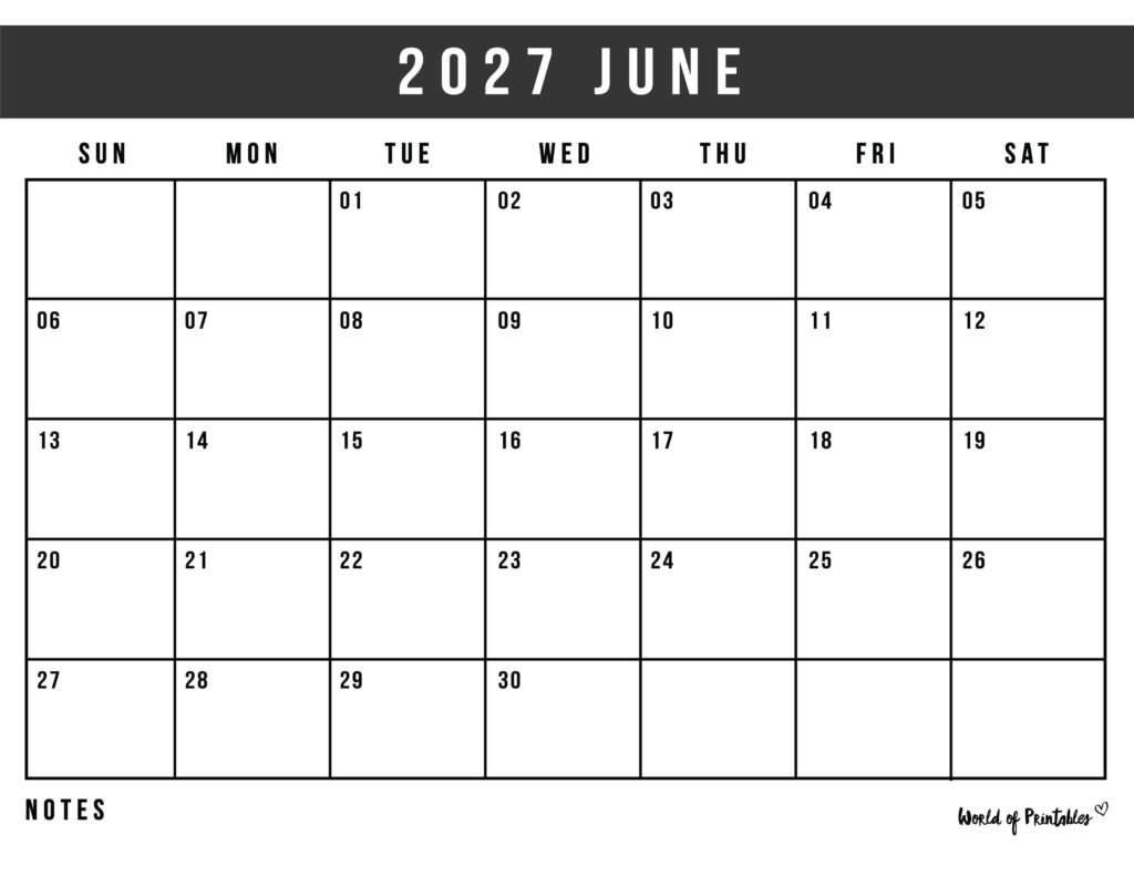 Printable June 2027 Calendar Design 125