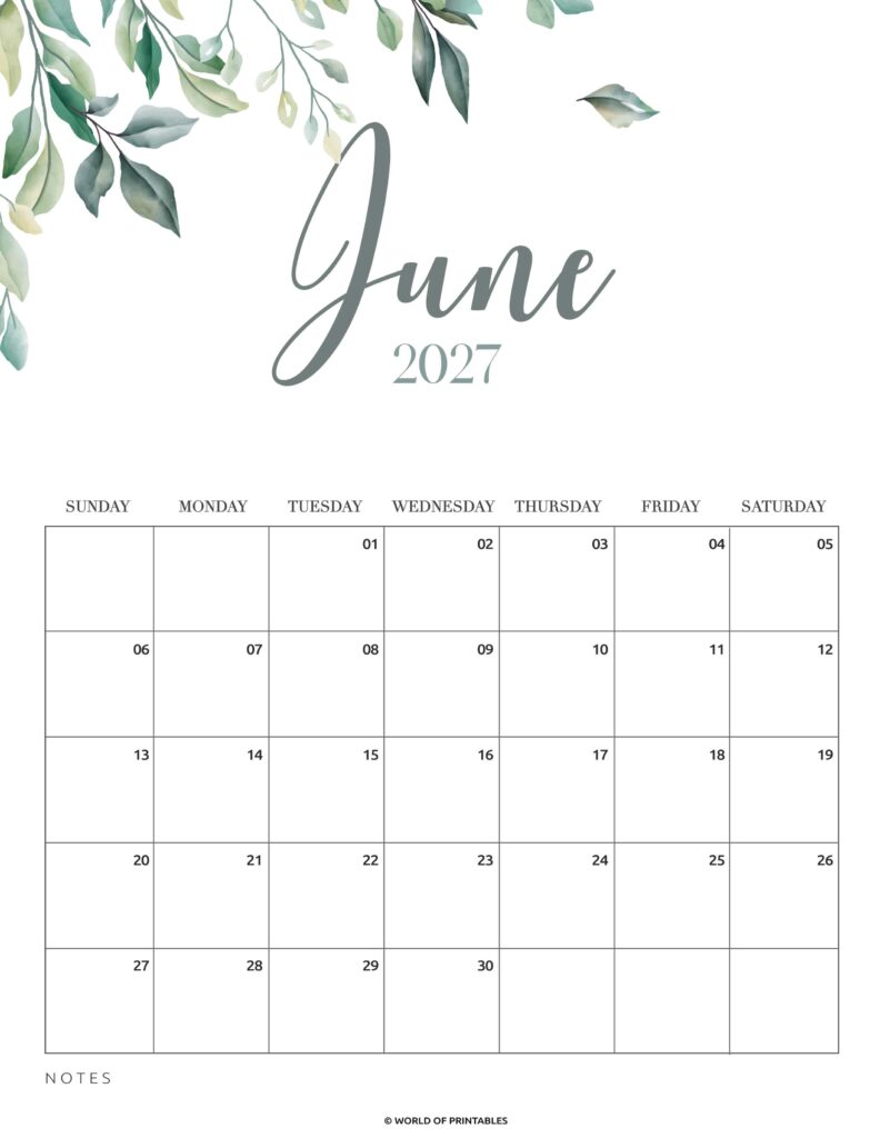 Printable June 2027 Calendar Design 2