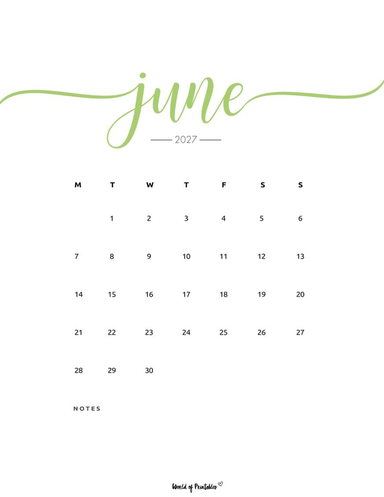 Printable June 2027 Calendar Design 202