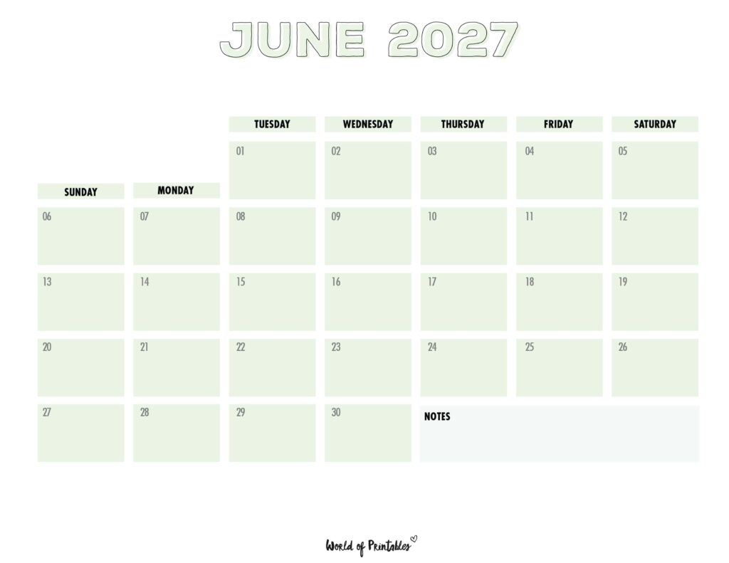 Printable June 2027 Calendar Design 203