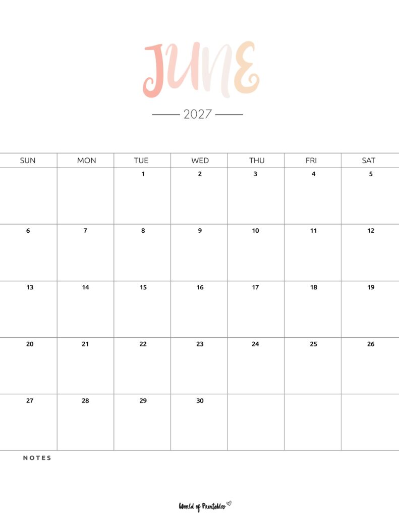 Printable June 2027 Calendar Design 205