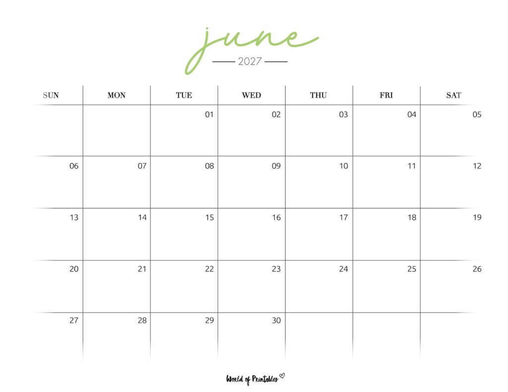Printable June 2027 Calendar Design 206