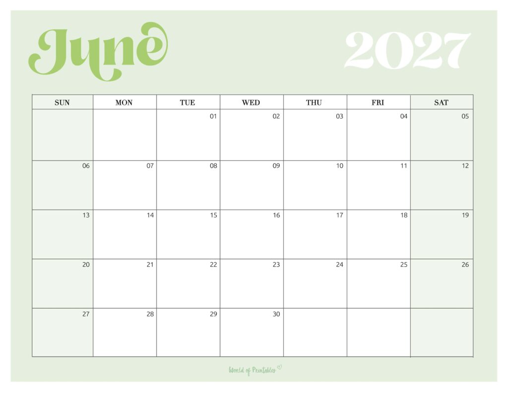 Printable June 2027 Calendar Design 207