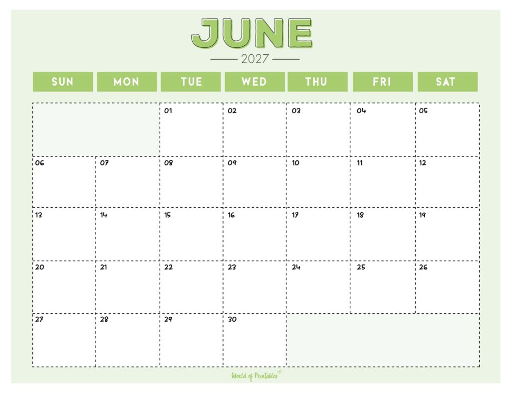 Printable June 2027 Calendar Design 210