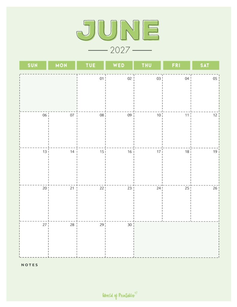 Printable June 2027 Calendar Design 213