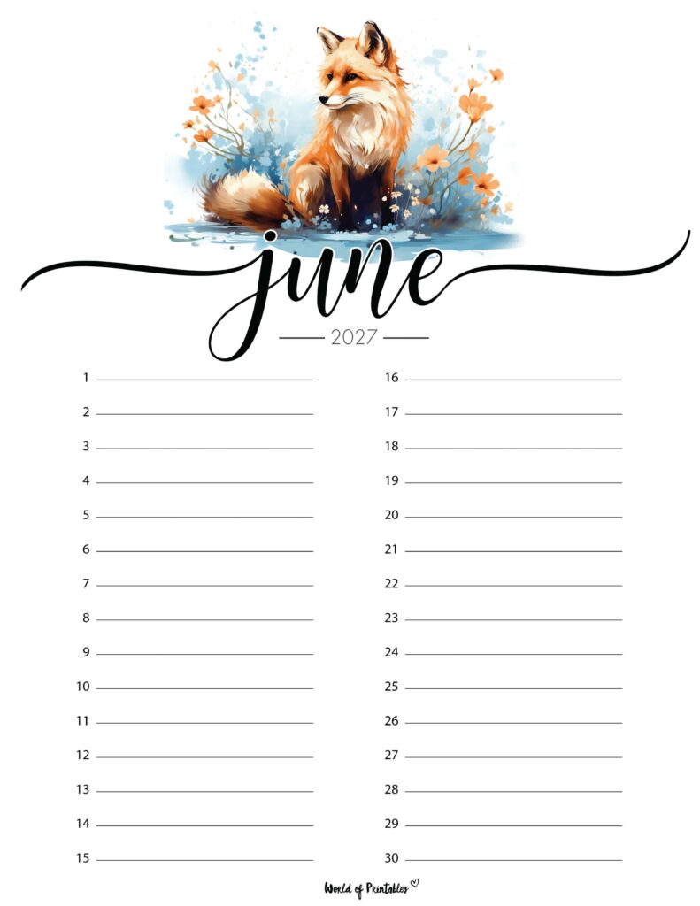 Printable June 2027 Calendar Design 216