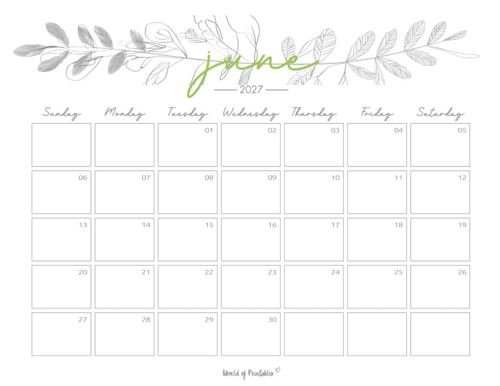 Printable June 2027 Calendar Design 250