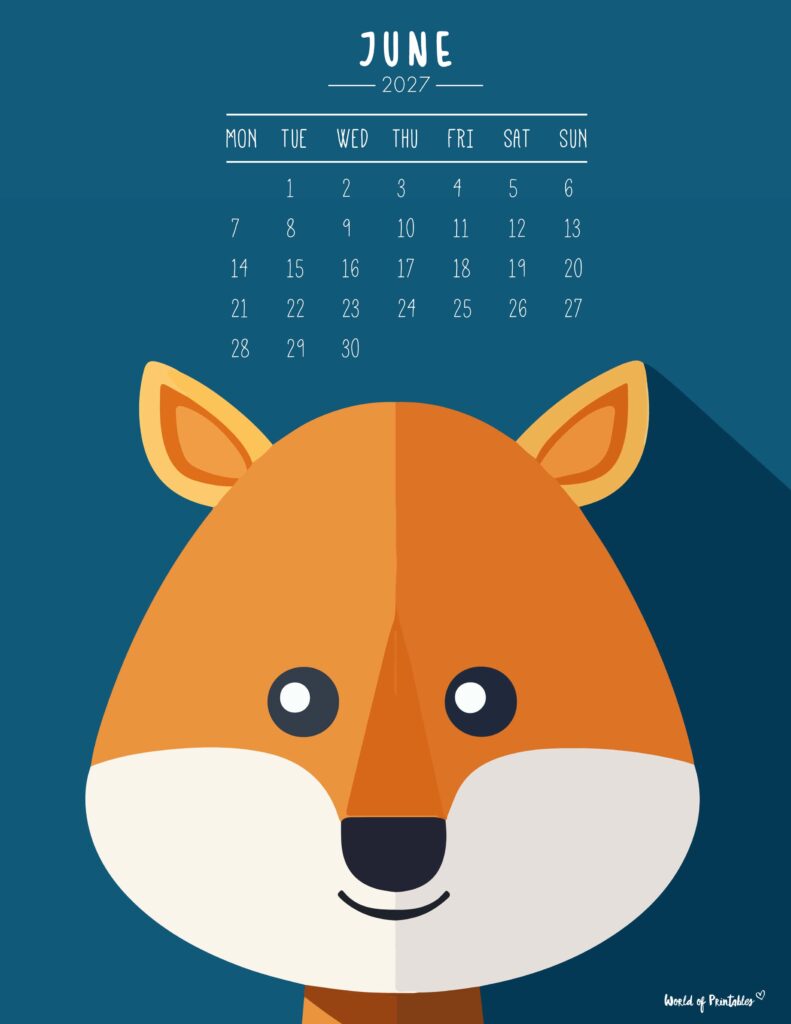 Printable June 2027 Calendar Design 251 - Monday