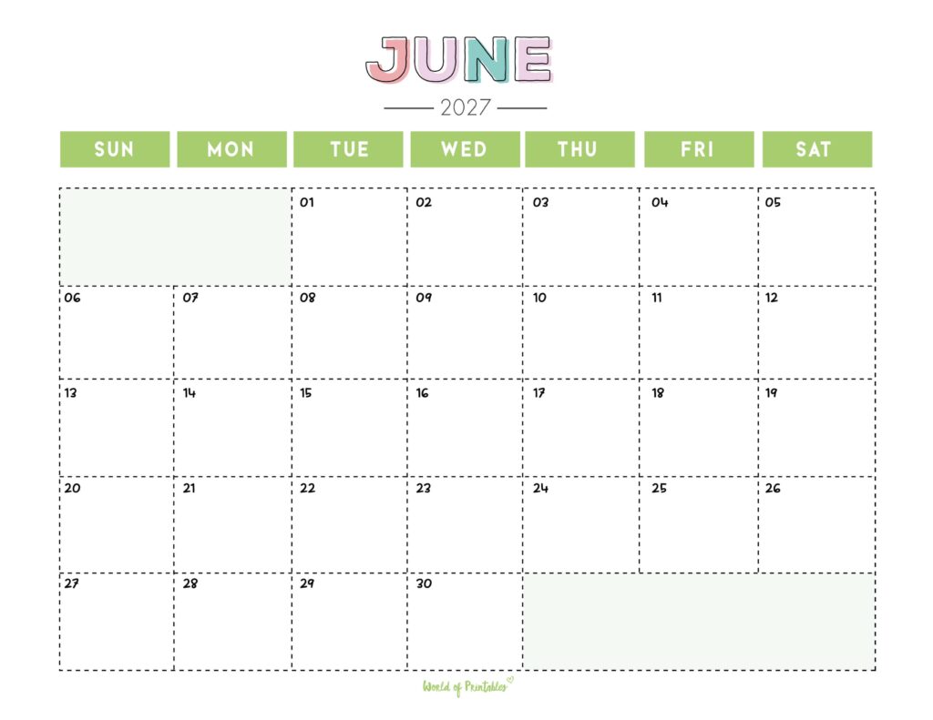 Printable June 2027 Calendar Design 252