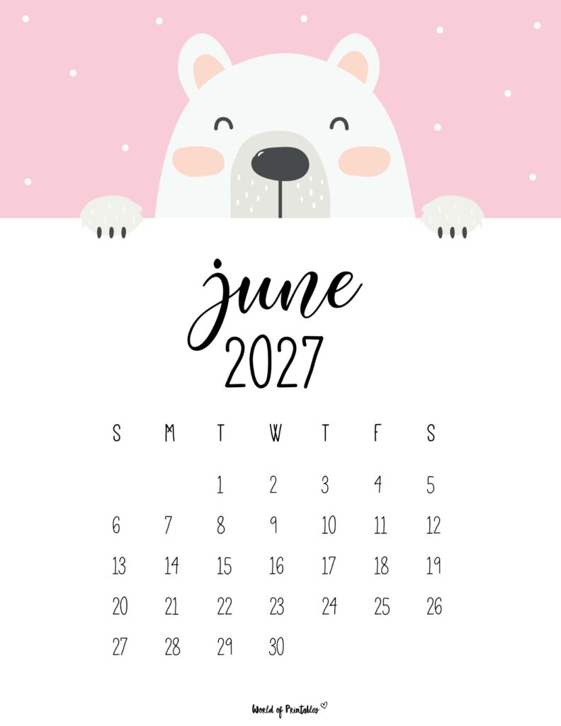 Printable June 2027 Calendar Design 30