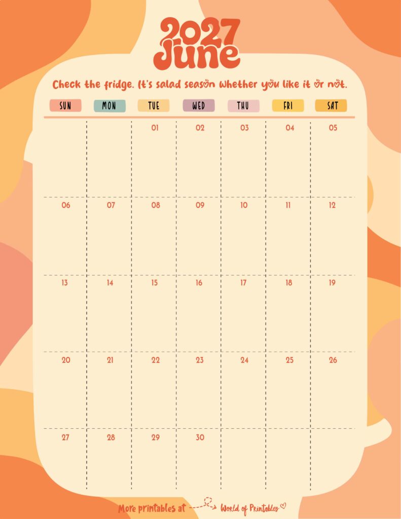 Printable June 2027 Calendar Design 303