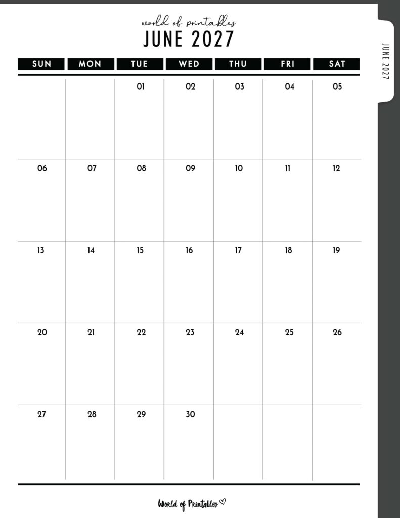 Printable June 2027 Calendar Design 306