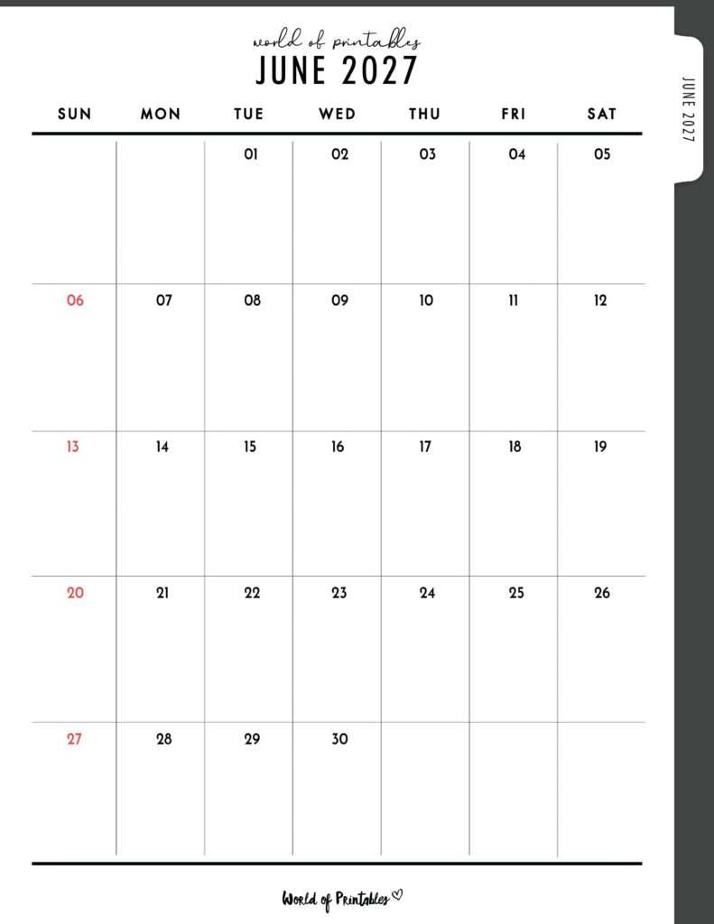 Printable June 2027 Calendar Design 307