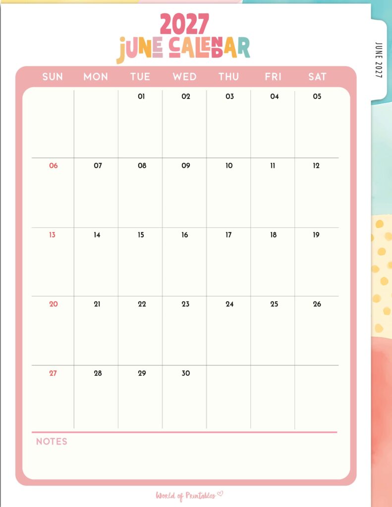 Printable June 2027 Calendar Design 311
