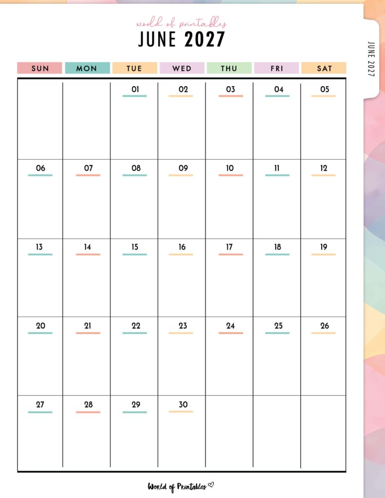 Printable June 2027 Calendar Design 313