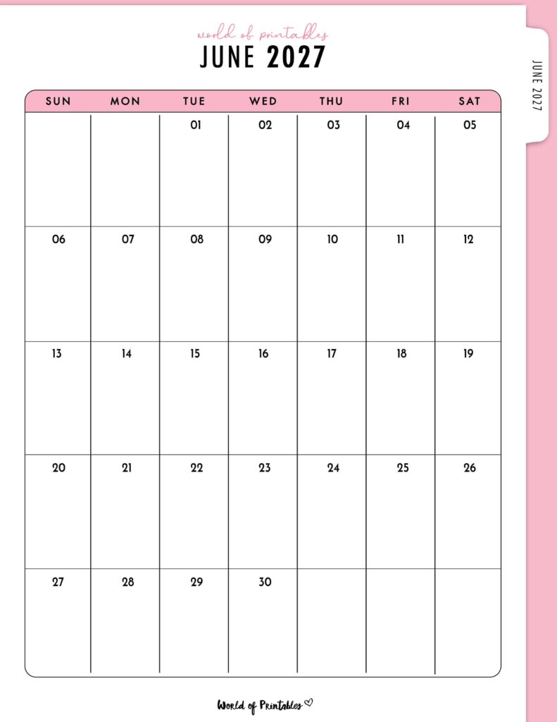 Printable June 2027 Calendar Design 316
