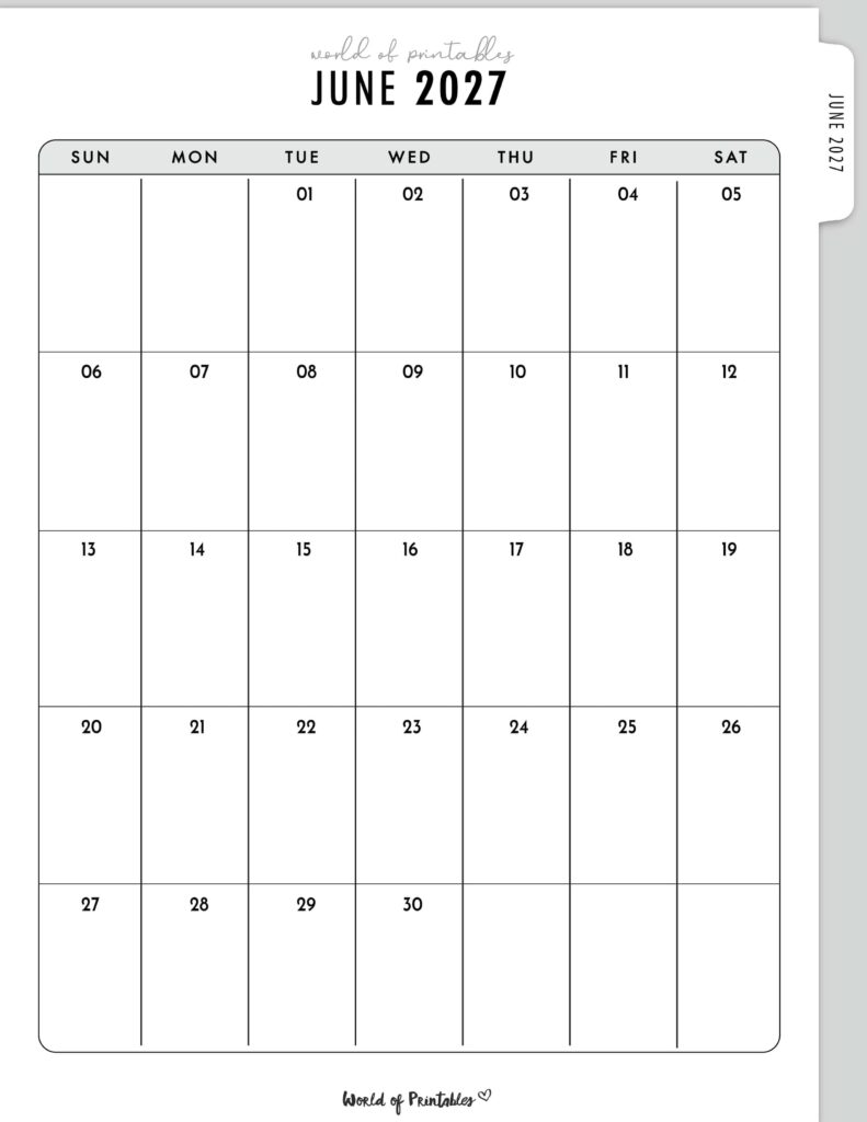 Printable June 2027 Calendar Design 317