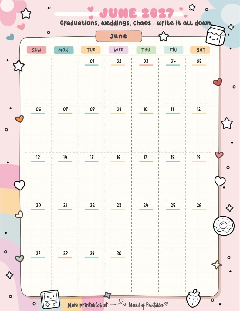 Printable June 2027 Calendar Design 319