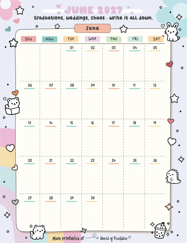 Printable June 2027 Calendar Design 321