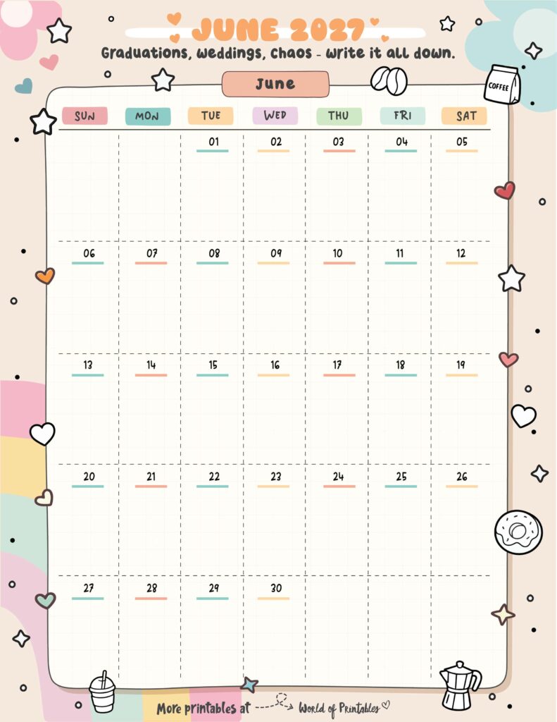 Printable June 2027 Calendar Design 323