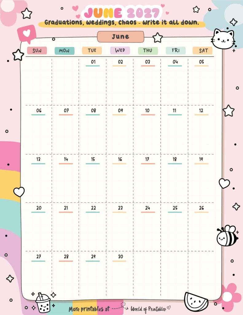 Printable June 2027 Calendar Design 324