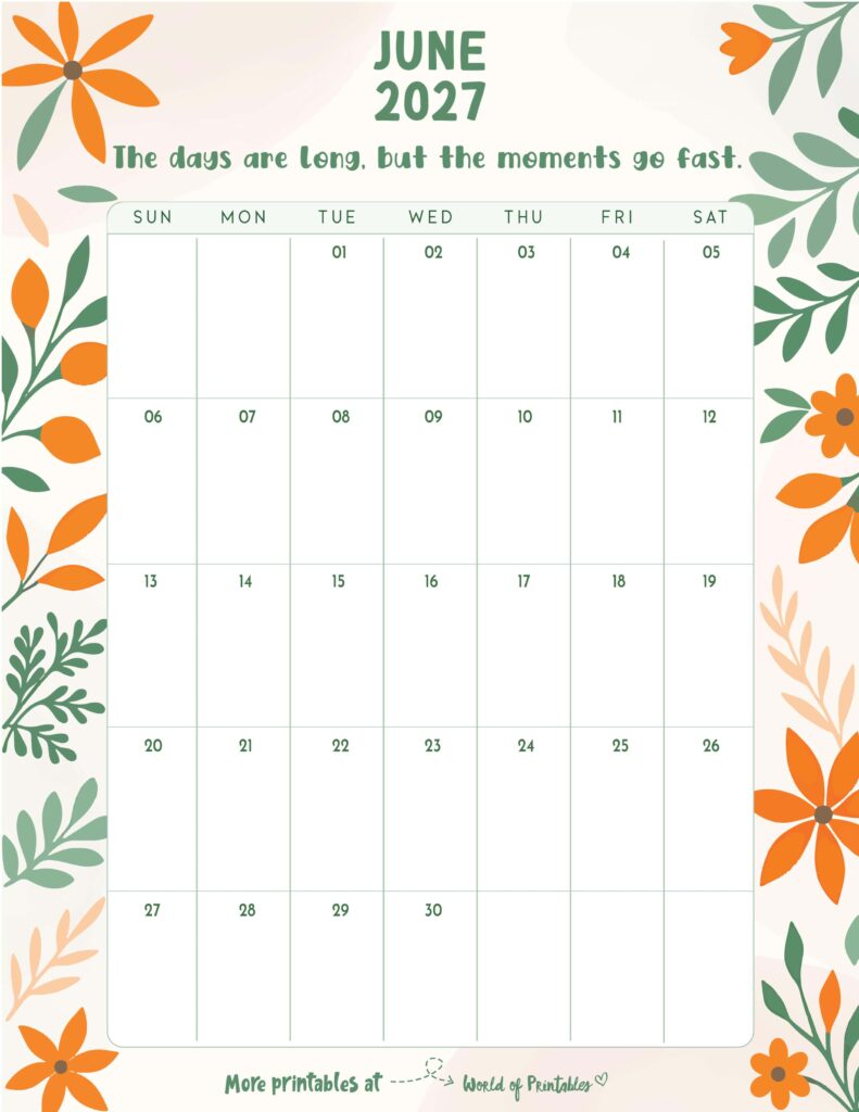 Printable June 2027 Calendar Design 325