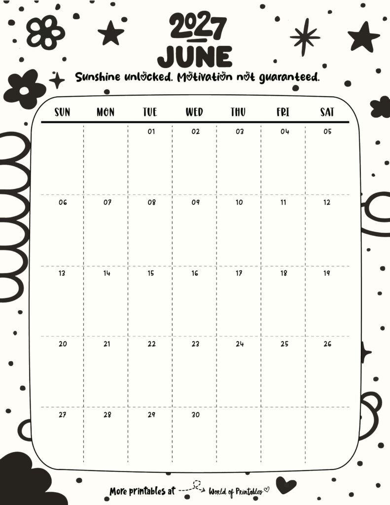 Printable June 2027 Calendar Design 329