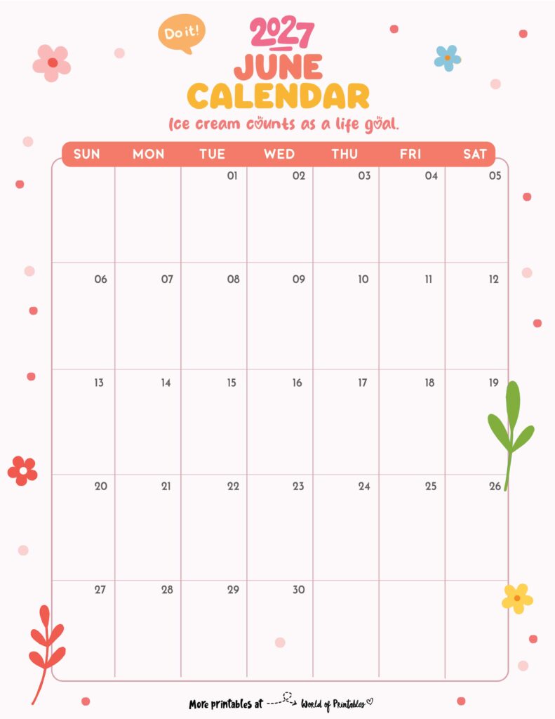 Printable June 2027 Calendar Design 330
