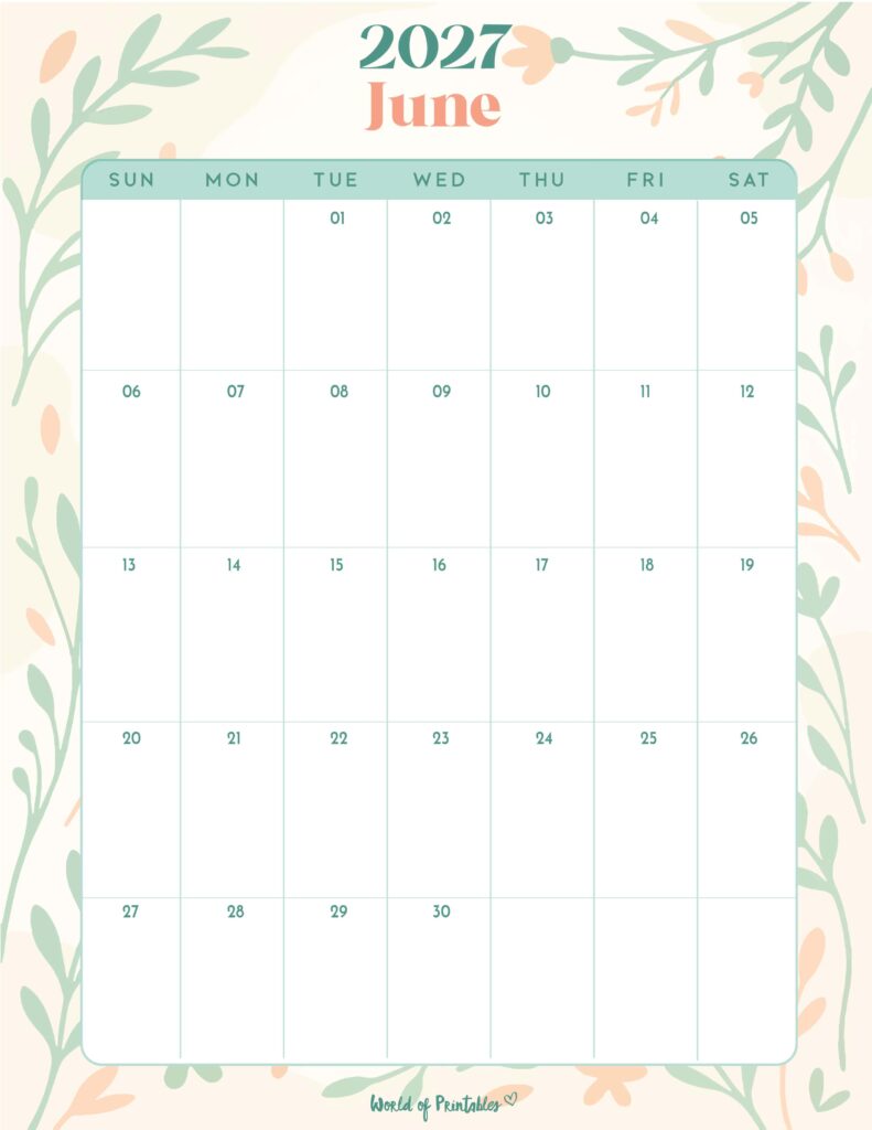 Printable June 2027 Calendar Design 334