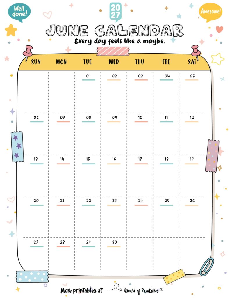Printable June 2027 Calendar Design 335