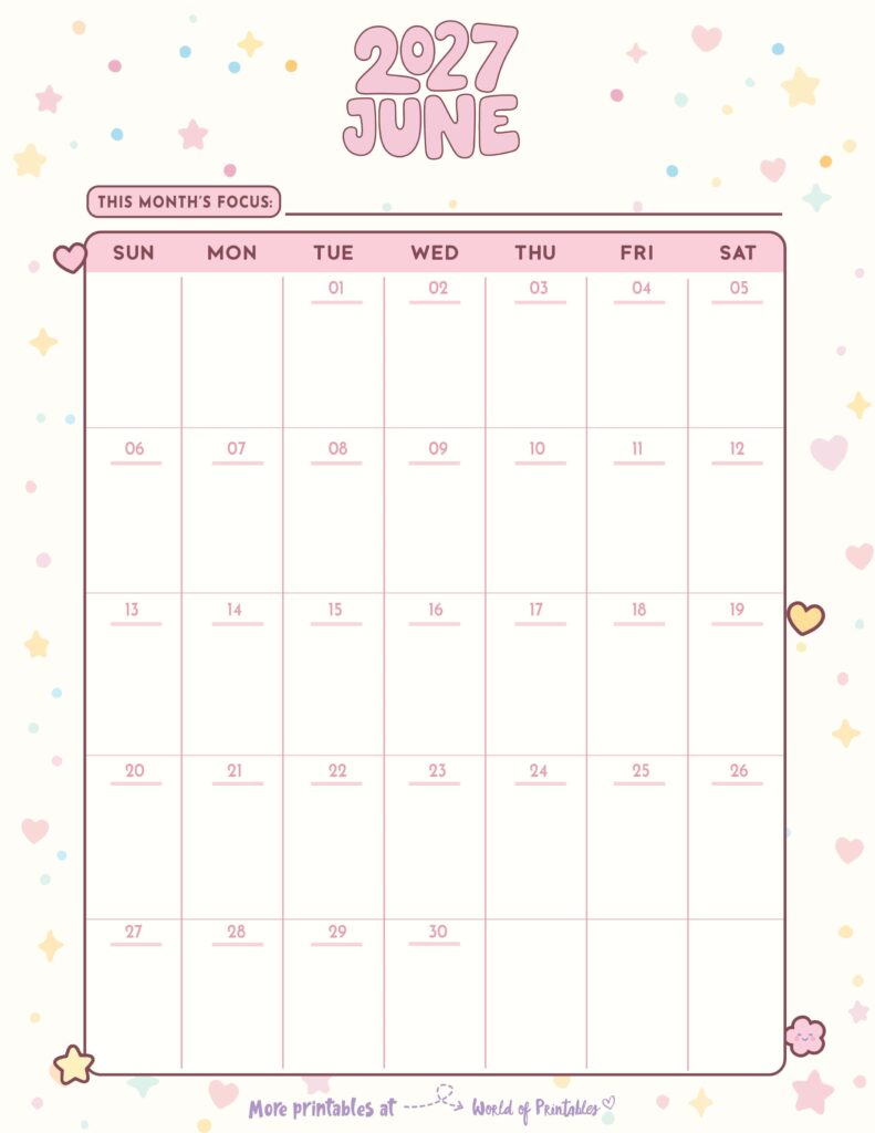 Printable June 2027 Calendar Design 344