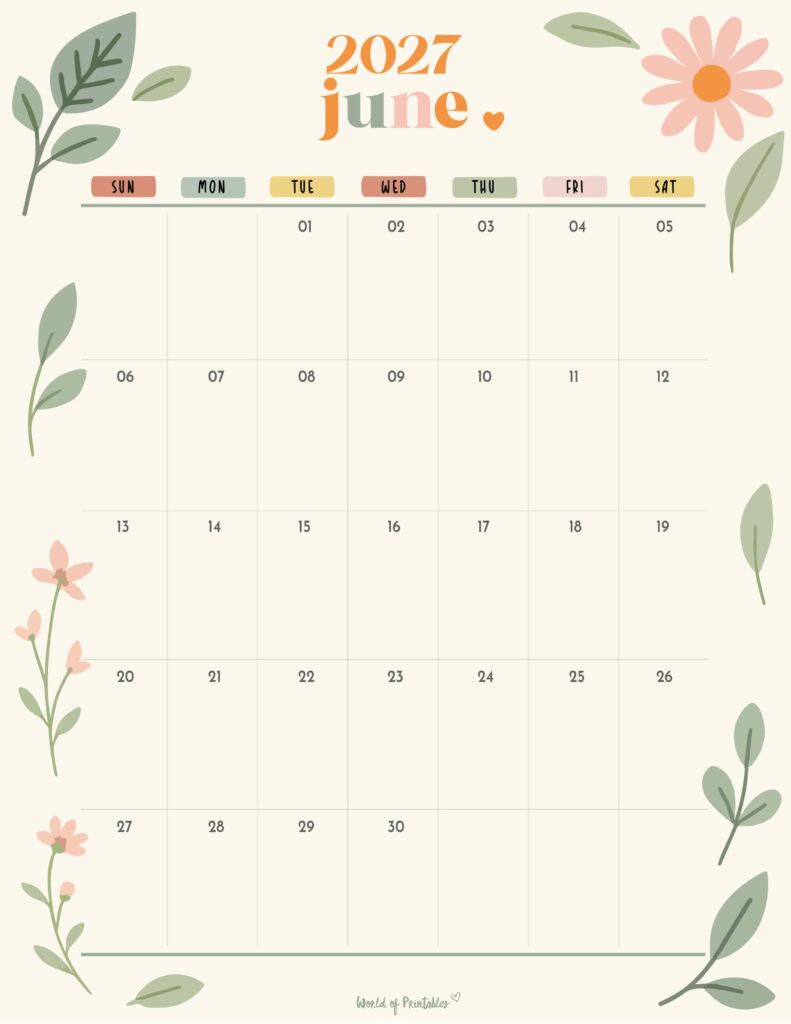 Printable June 2027 Calendar Design 345