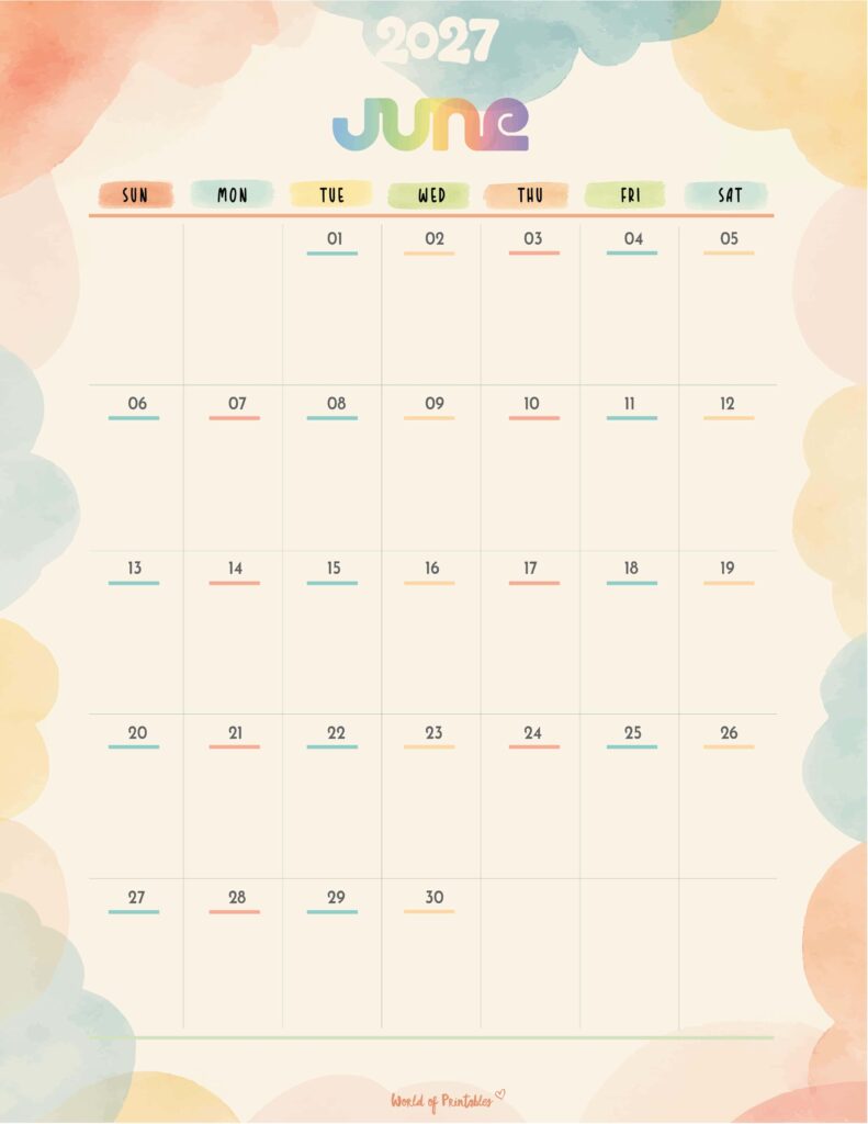 Printable June 2027 Calendar Design 346
