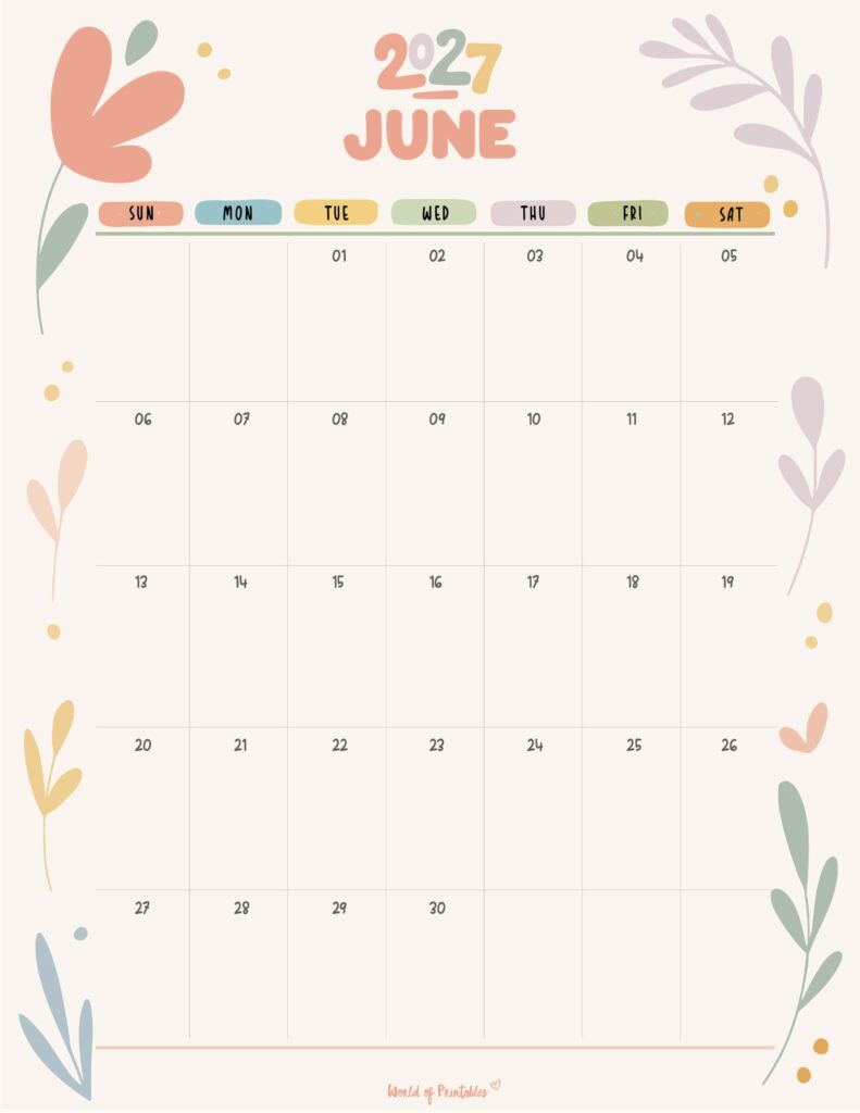 Printable June 2027 Calendar Design 349