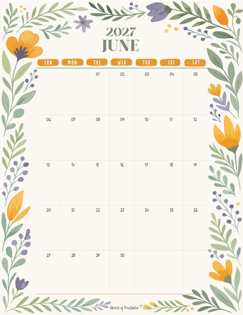 Printable June 2027 Calendar Design 350