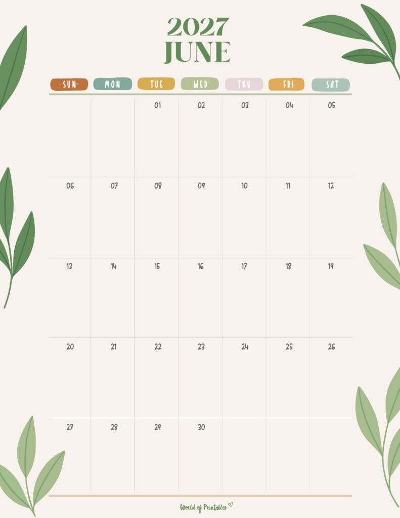 Printable June 2027 Calendar Design 354