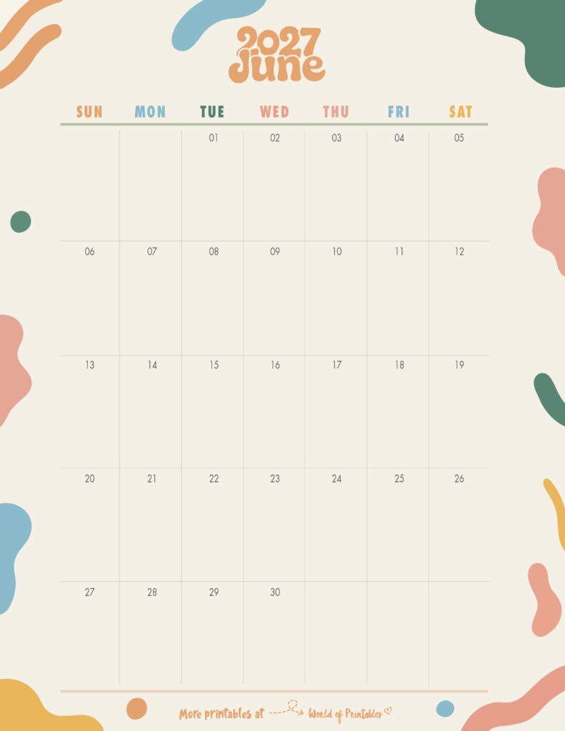 Printable June 2027 Calendar Design 355