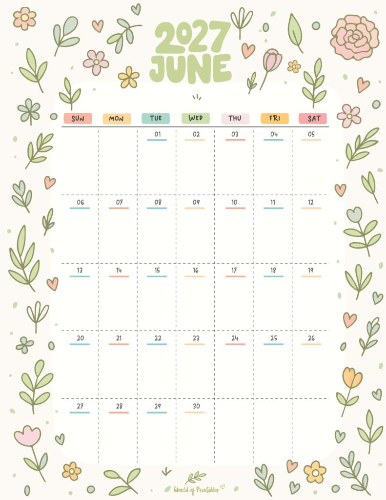 Printable June 2027 Calendar Design 357
