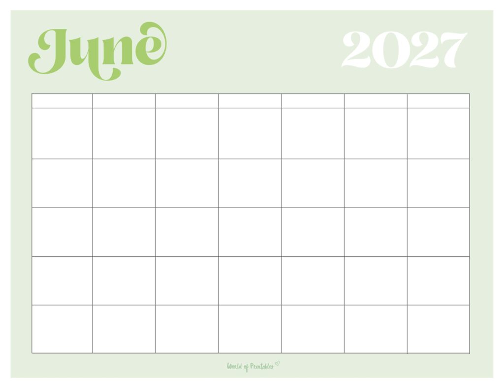 Printable June 2027 Calendar Design 365