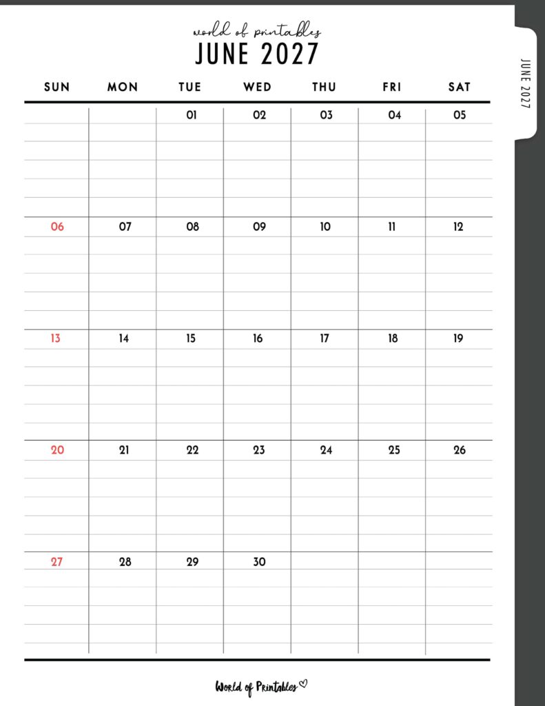 Printable June 2027 Calendar Design 373