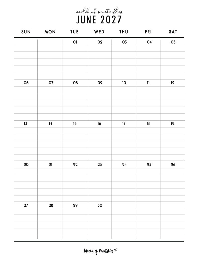 Printable June 2027 Calendar Design 374
