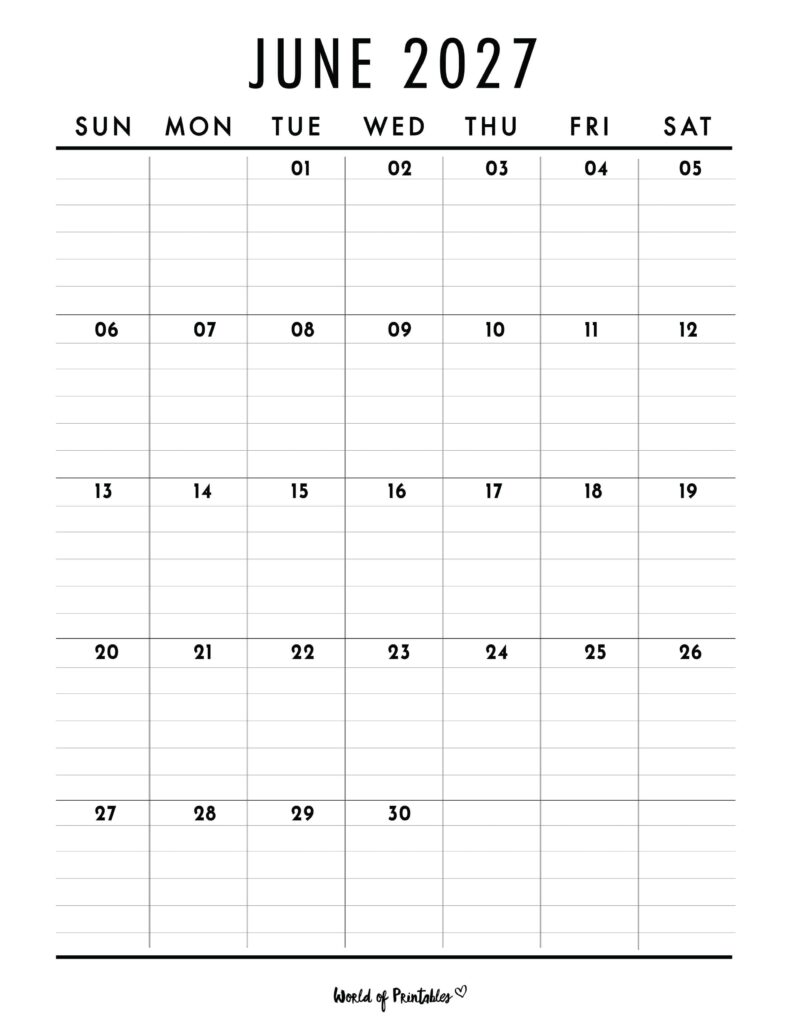 Printable June 2027 Calendar Design 375